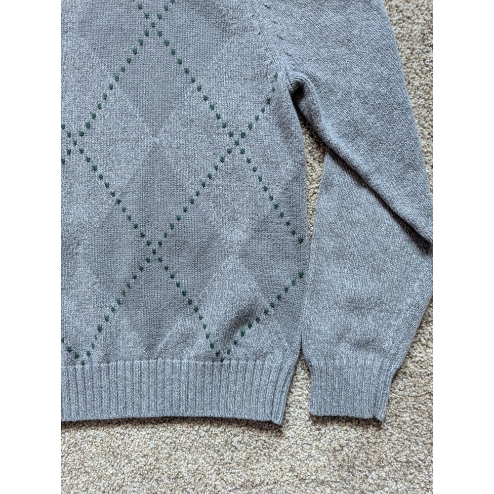 Lands End Men's Size M Argyle Sweater Grey Green Cotton Natural Preppy Golf - Picture 2 of 11